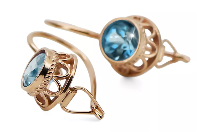 Vintage craft Earrings Aquamarine Original Vintage 14K Rose Gold vec117r